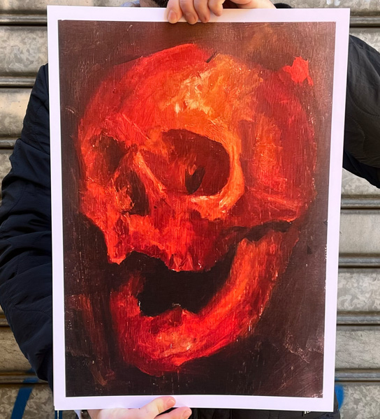 Juano Frías tattoo artist oil painter red.sKULL. Print de pintura original 1 red.sKULL. Print de pintura original